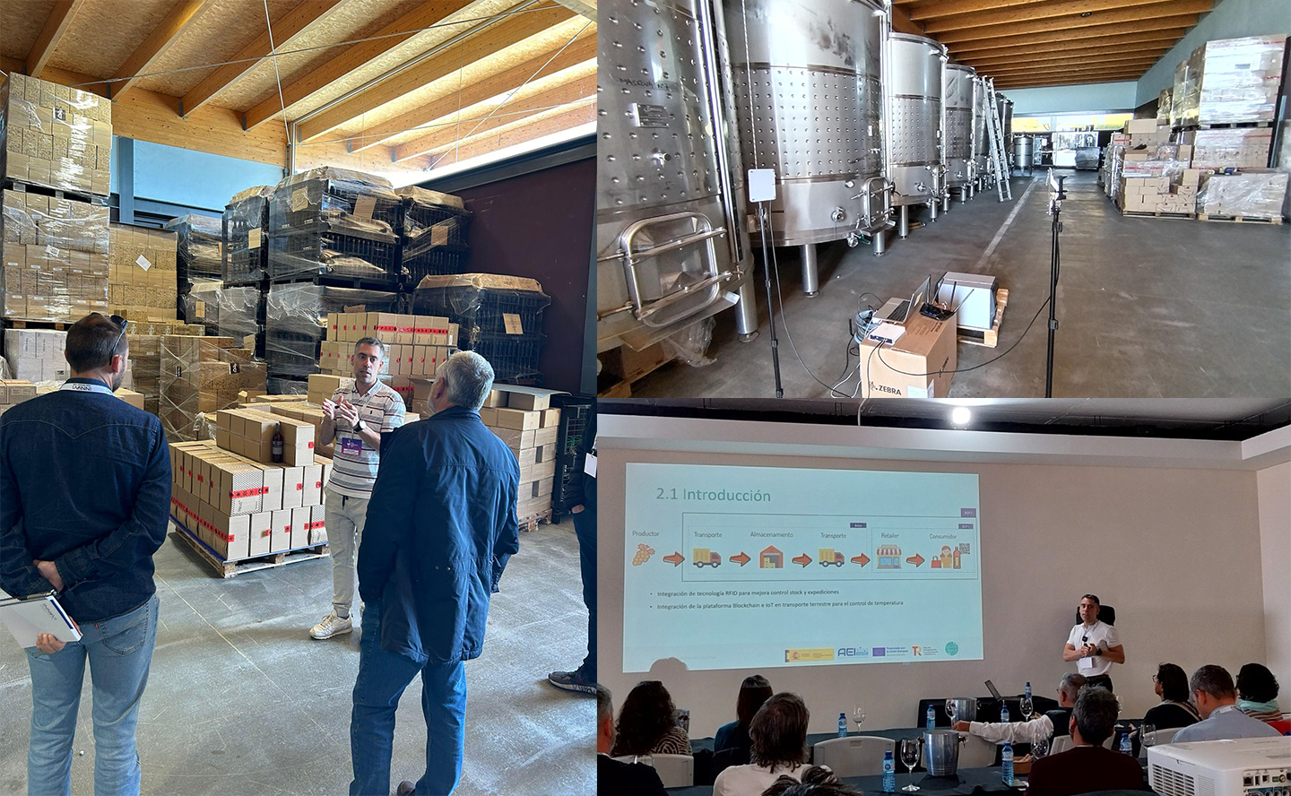 collage de fotos de personas en industria de vino y presentando el caso de éxito de trazabilidad del vino